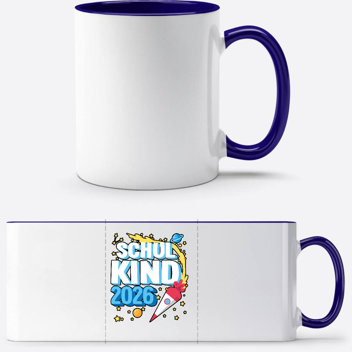 Tasse Schulkind 2026 Rakete – Personalisiert mit Name - Weiß/Dunkelblau