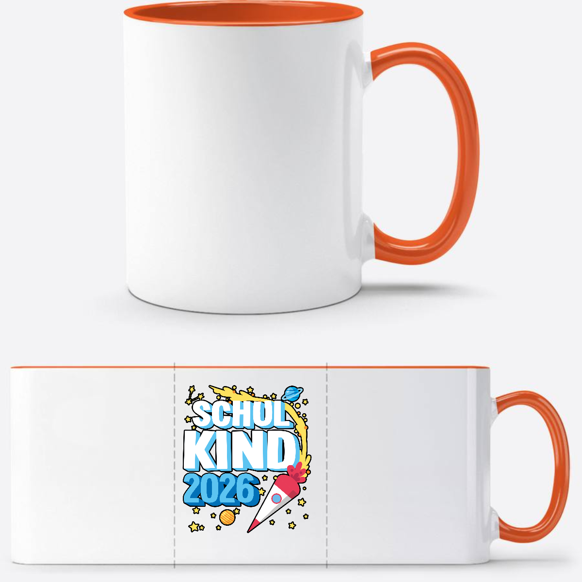 Tasse Schulkind 2026 Rakete – Personalisiert mit Name - Weiß/Orange