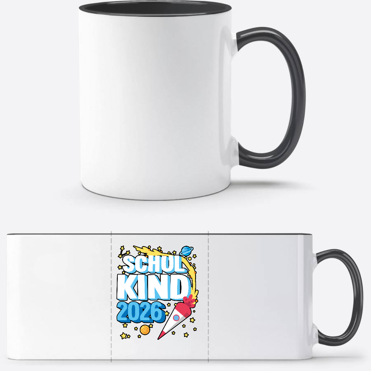 Tasse Schulkind 2026 Rakete – Personalisiert mit Name - Weiß/Schwarz
