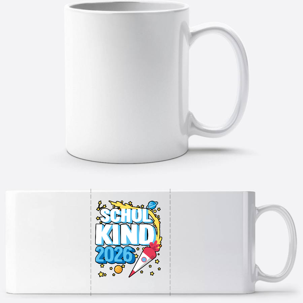 Tasse Schulkind 2026 Rakete – Personalisiert mit Name - Weiß