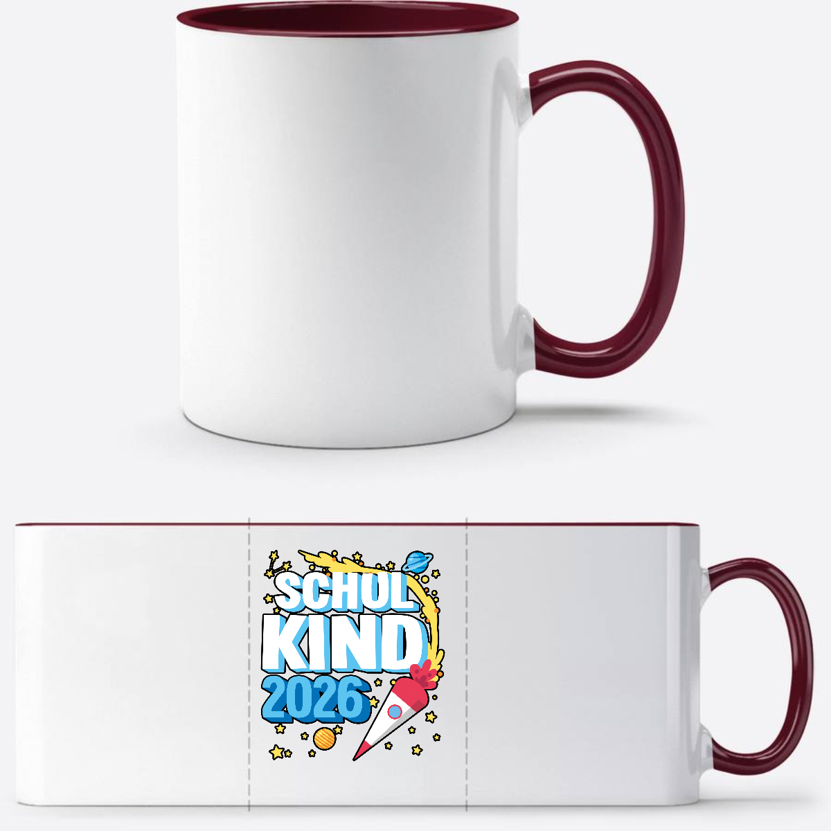 Tasse Schulkind 2026 Rakete – Personalisiert mit Name - White/Bordeaux