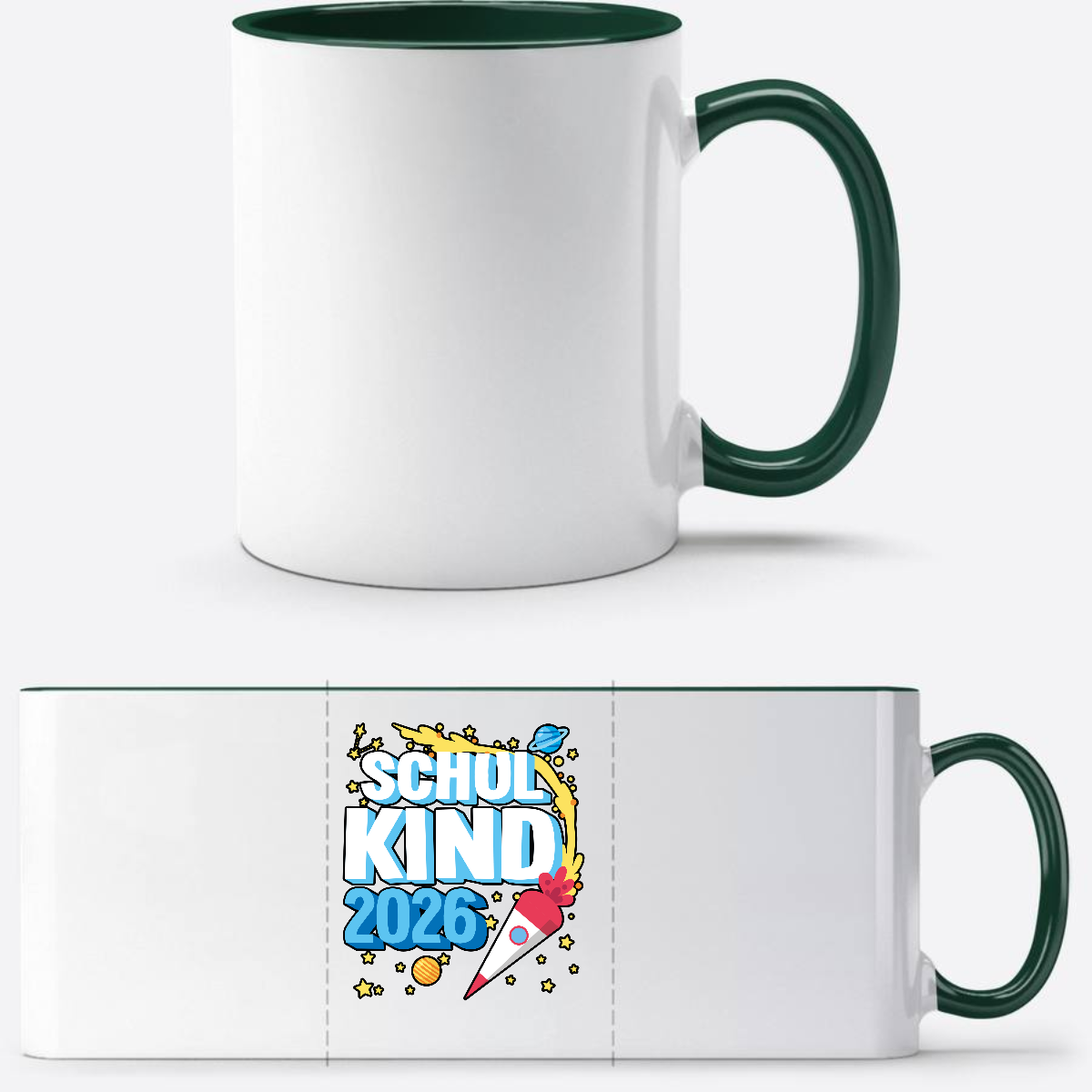 Tasse Schulkind 2026 Rakete – Personalisiert mit Name - White/Petrol