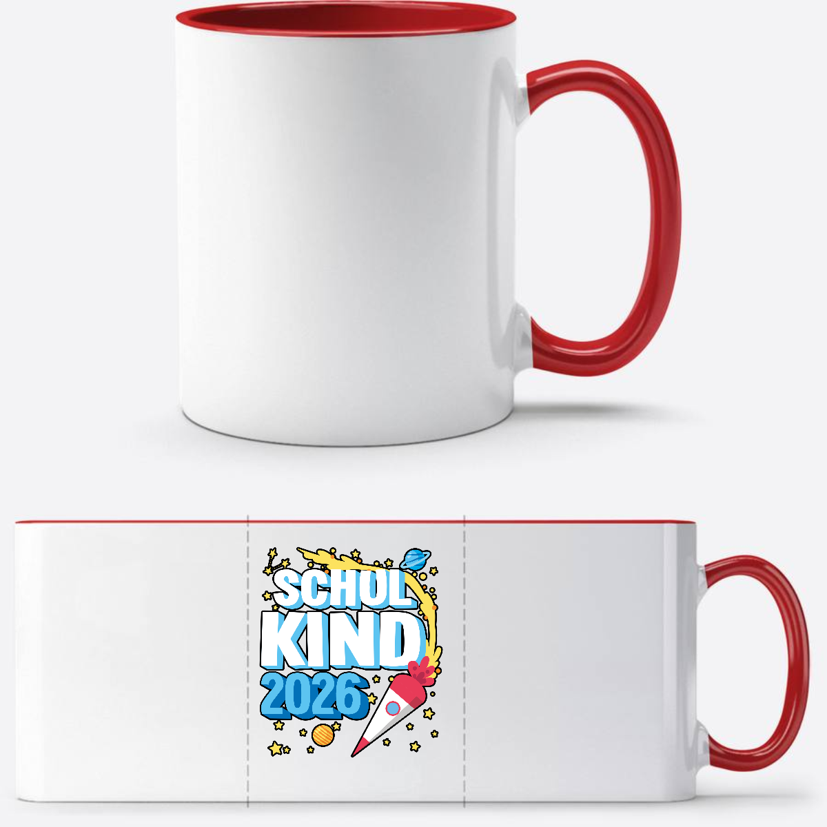 Tasse Schulkind 2026 Rakete – Personalisiert mit Name - White/Red
