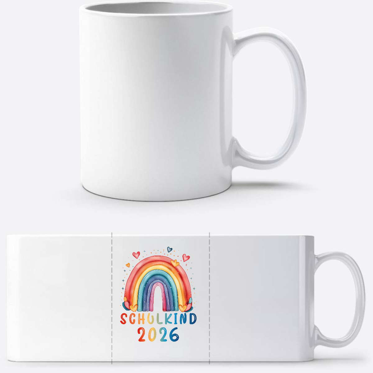 Tasse Schulkind 2026 Regenbogen – Einschulung mit Name - Weiß