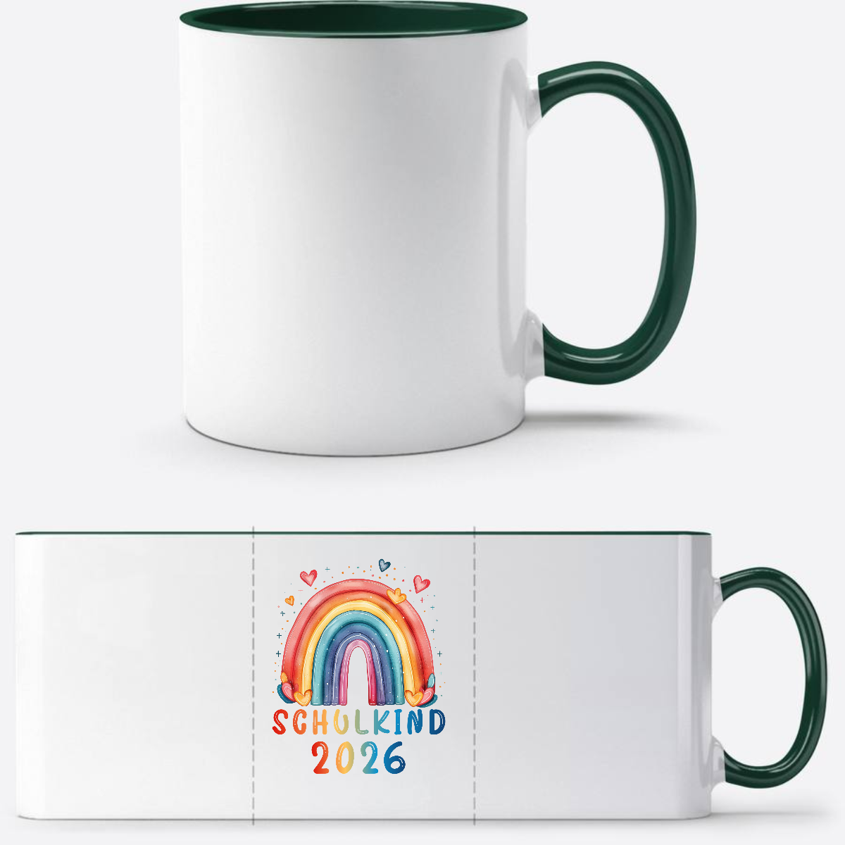 Tasse Schulkind 2026 Regenbogen – Einschulung mit Name - White/Petrol