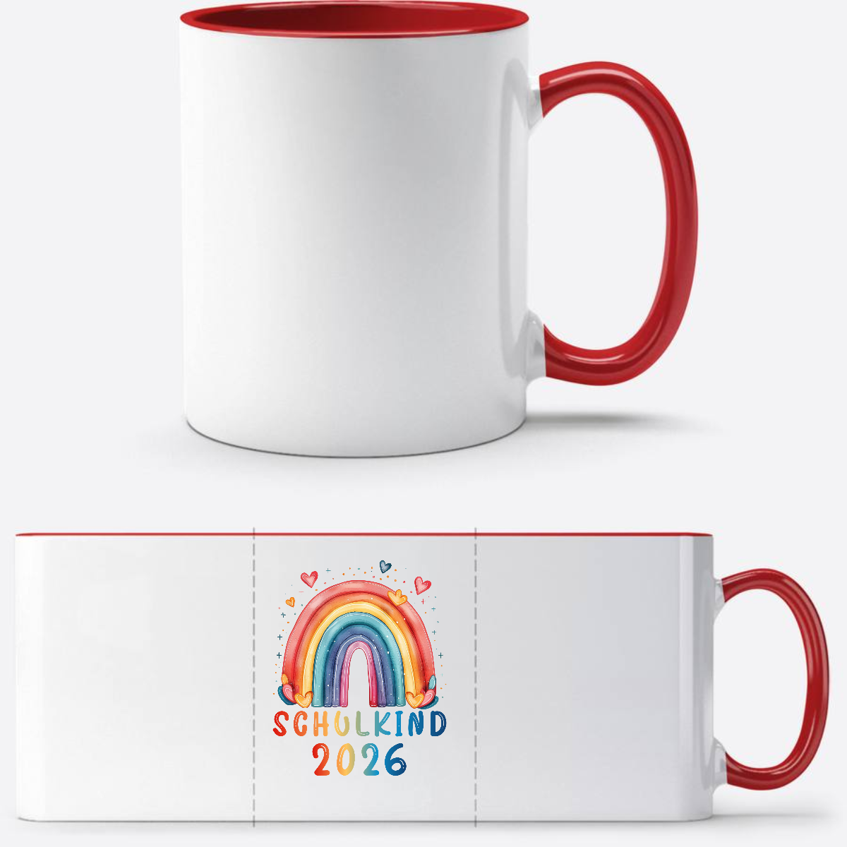 Tasse Schulkind 2026 Regenbogen – Einschulung mit Name - White/Red