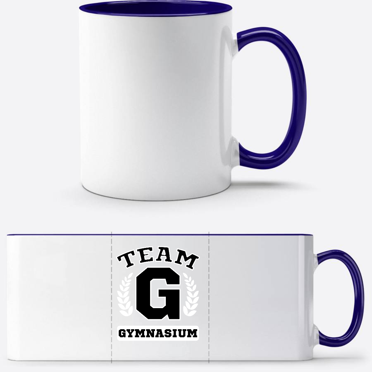 Tasse Team Gymnasium mit Wunschnamen – Geschenk zum Schulstart - Weiß/Dunkelblau