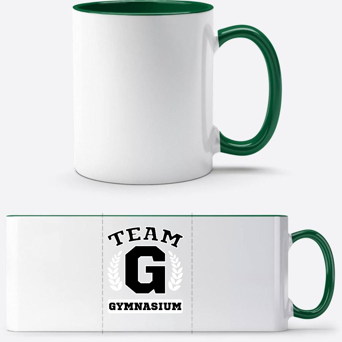 Tasse Team Gymnasium mit Wunschnamen – Geschenk zum Schulstart - Weiß/Dunkelgrün