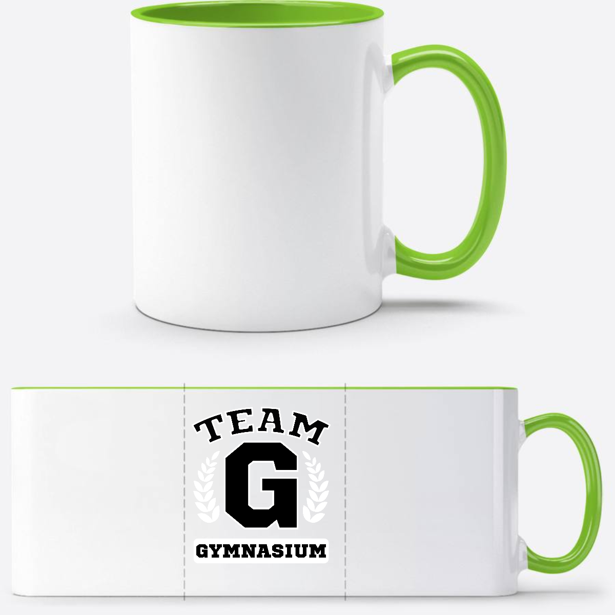 Tasse Team Gymnasium mit Wunschnamen – Geschenk zum Schulstart - Weiß/Grün
