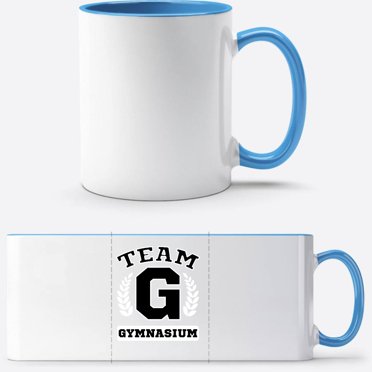 Tasse Team Gymnasium mit Wunschnamen – Geschenk zum Schulstart - Weiß/Hellblau