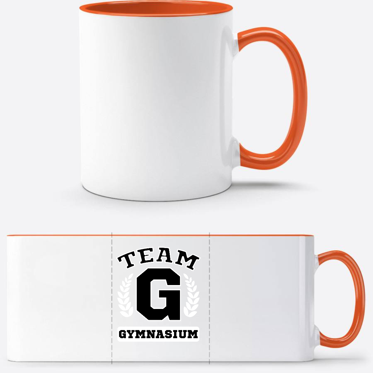 Tasse Team Gymnasium mit Wunschnamen – Geschenk zum Schulstart - Weiß/Orange