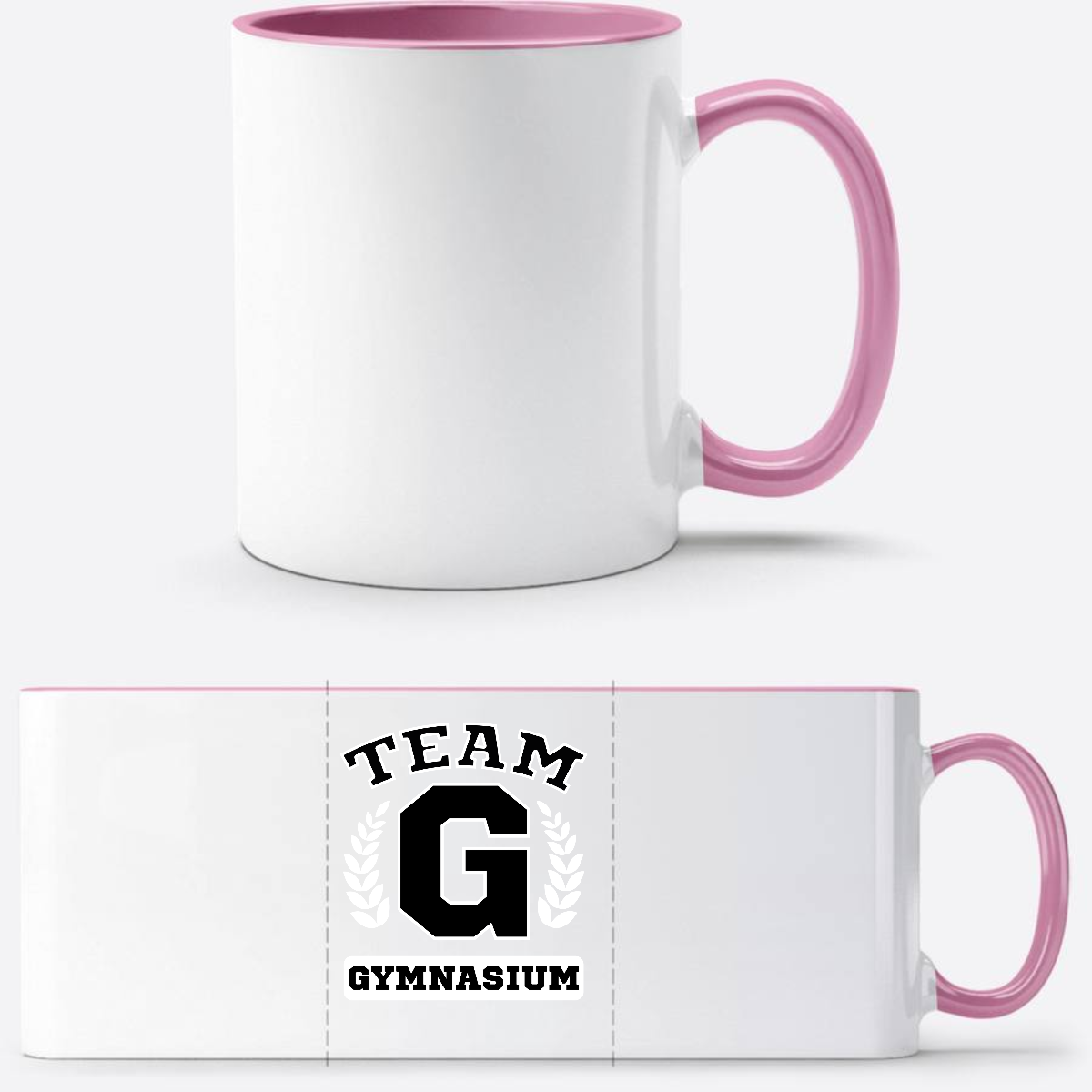 Tasse Team Gymnasium mit Wunschnamen – Geschenk zum Schulstart - Weiss/Rosa