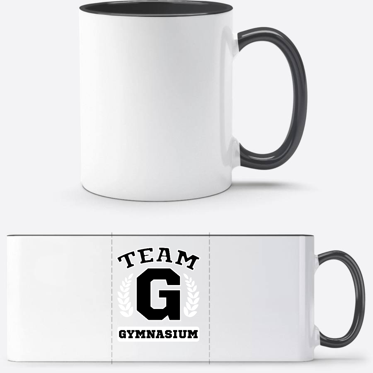 Tasse Team Gymnasium mit Wunschnamen – Geschenk zum Schulstart - Weiß/Schwarz