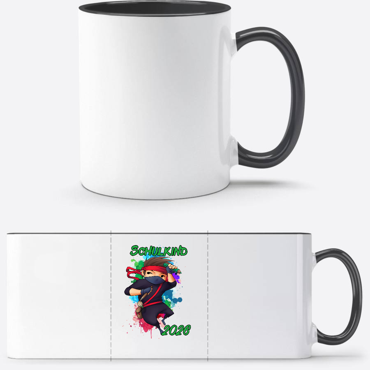 Tasse zur Einschulung 2026 – Cooler Ninja Junge mit Name - Weiß/Schwarz