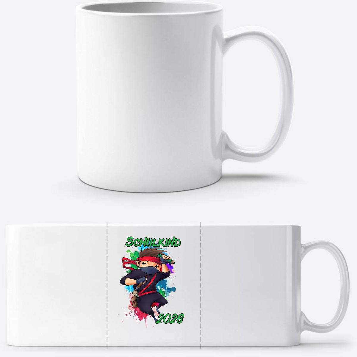 Tasse zur Einschulung 2026 – Cooler Ninja Junge mit Name - Weiß