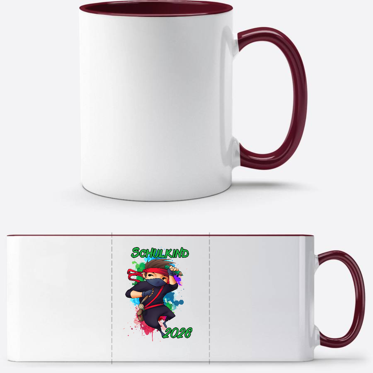Tasse zur Einschulung 2026 – Cooler Ninja Junge mit Name - White/Bordeaux