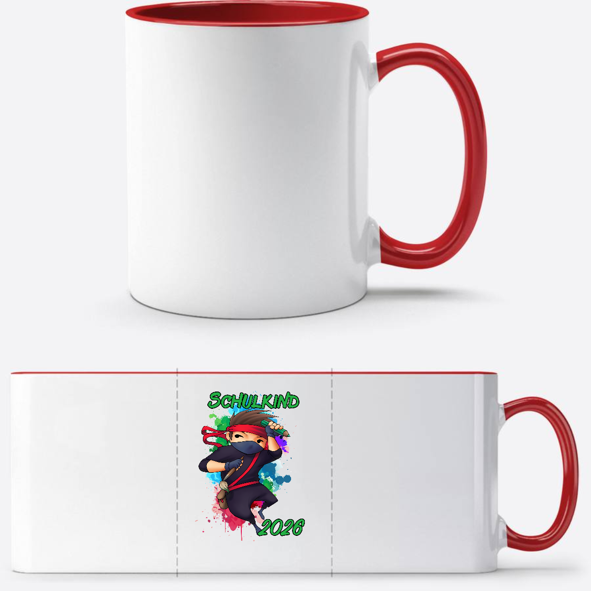 Tasse zur Einschulung 2026 – Cooler Ninja Junge mit Name - White/Red