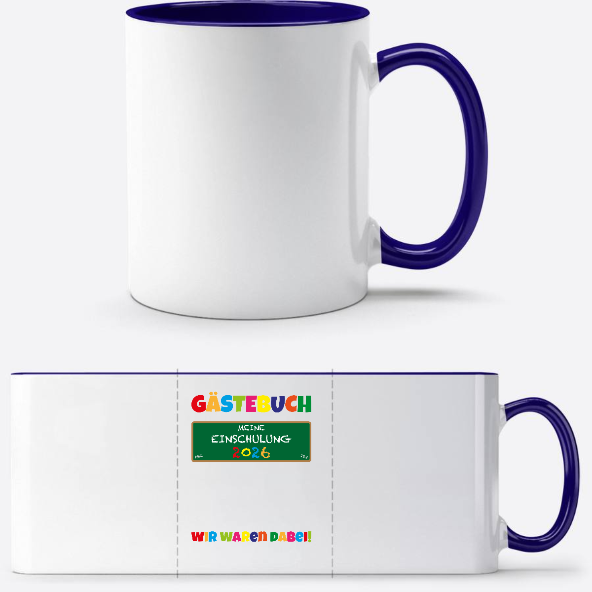 Tasse zur Einschulung 2026 – Geschenk für Schulkinder - Weiß/Dunkelblau