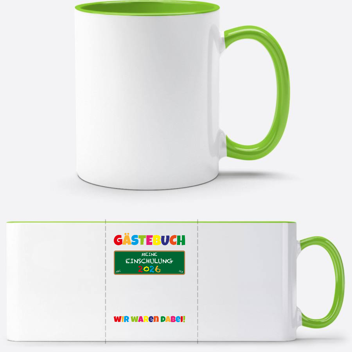 Tasse zur Einschulung 2026 – Geschenk für Schulkinder - Weiß/Grün