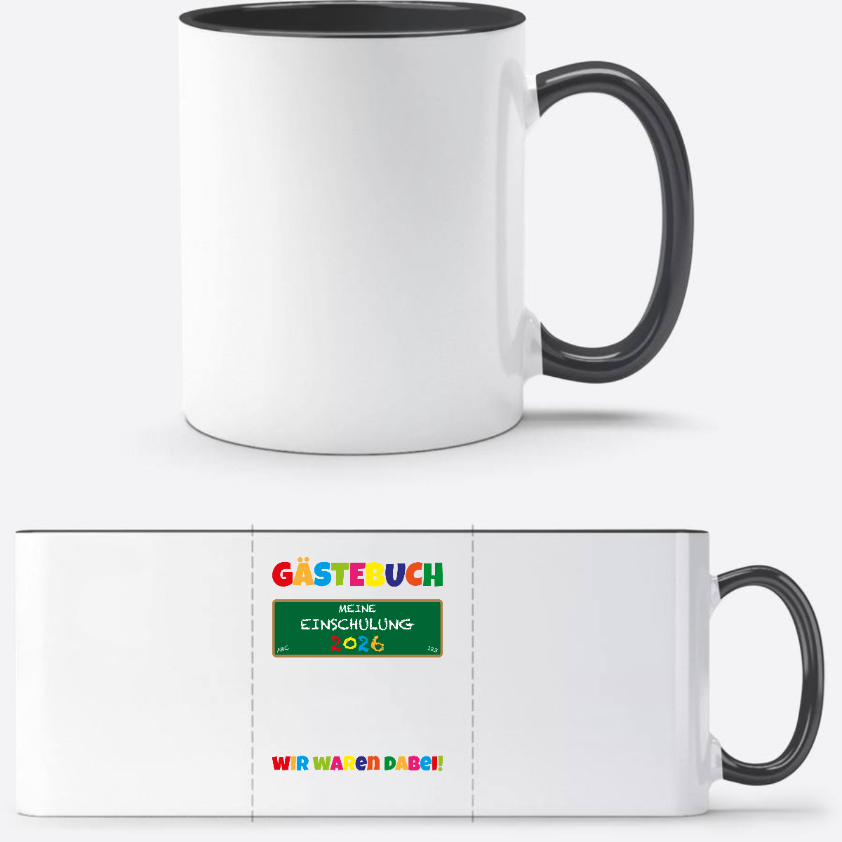 Tasse zur Einschulung 2026 – Geschenk für Schulkinder - Weiß/Schwarz