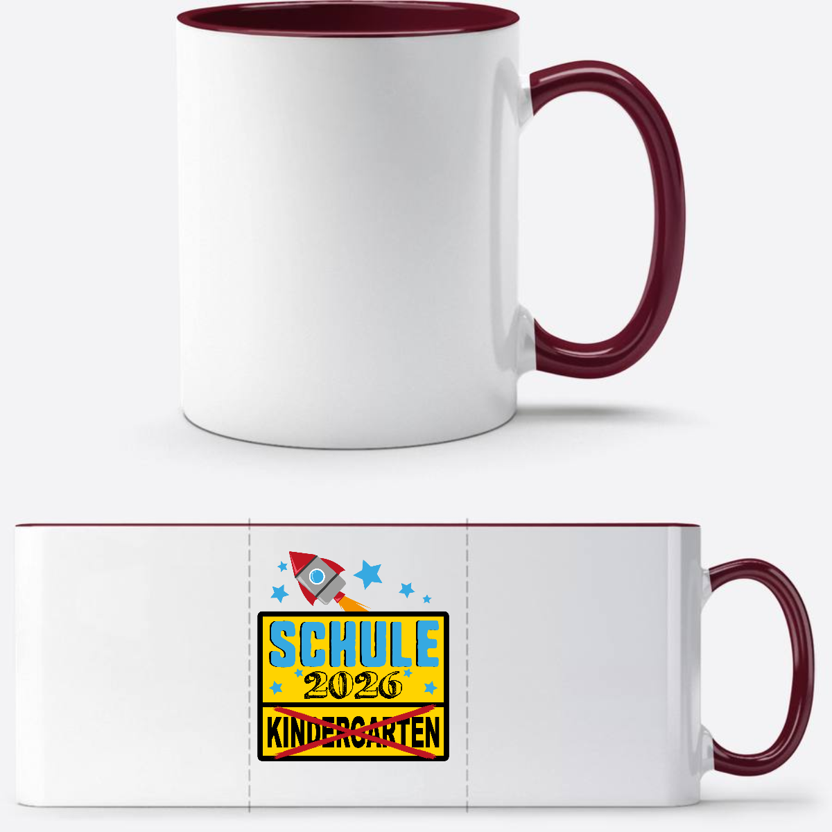 Tasse zur Einschulung 2026 – Ortsschild & Rakete mit Name - White/Bordeaux