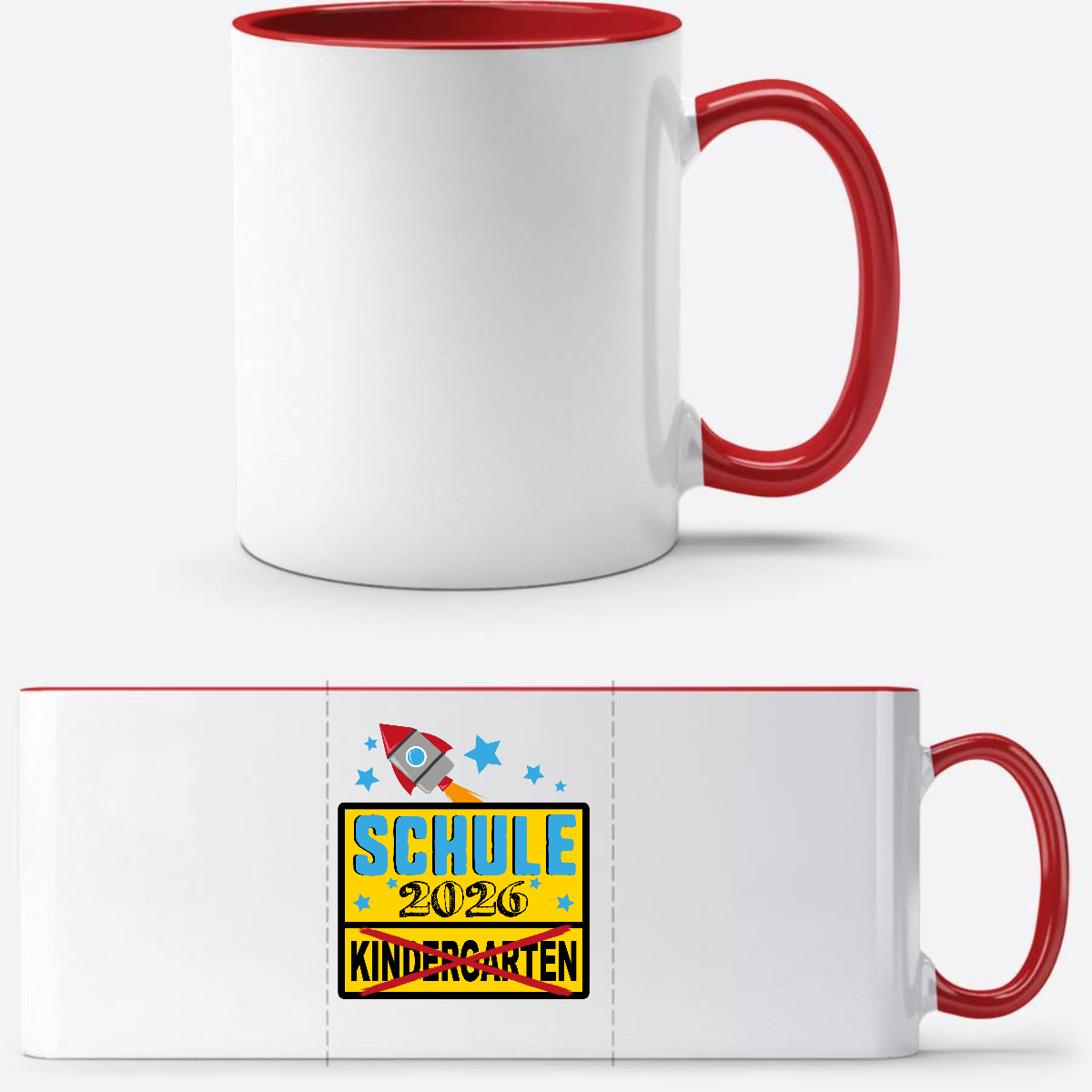 Tasse zur Einschulung 2026 – Ortsschild & Rakete mit Name - White/Red