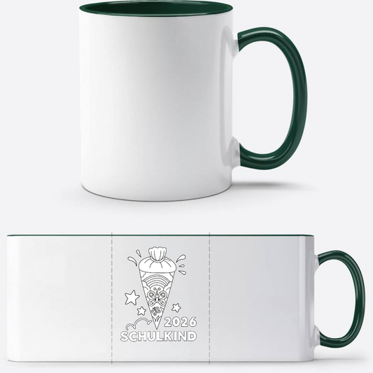Tasse zur Einschulung 2026 – Regenbogen zum Ausmalen mit Name - White/Petrol