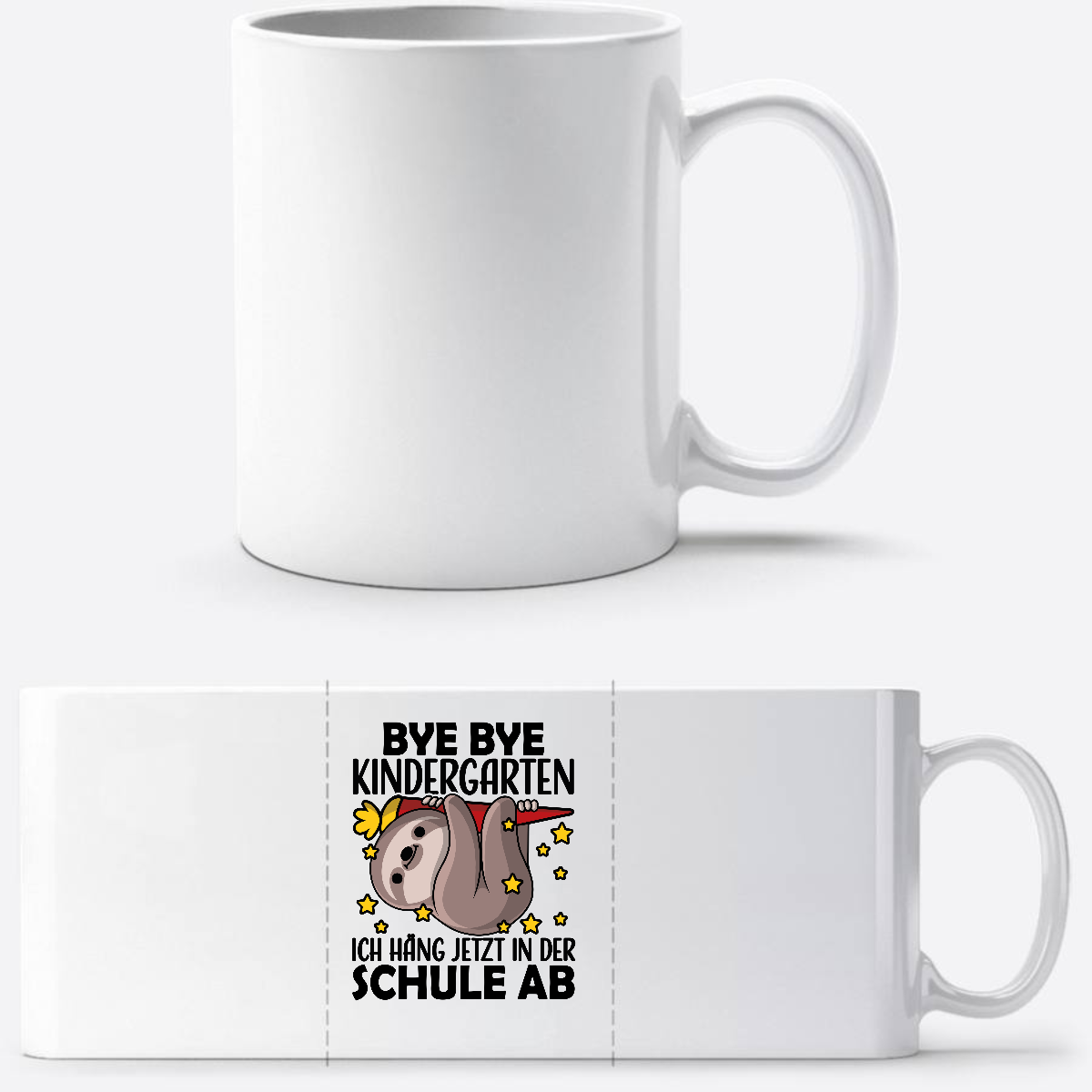 Tasse zur Einschulung: Bye Bye Kindergarten Faultier - Weiß