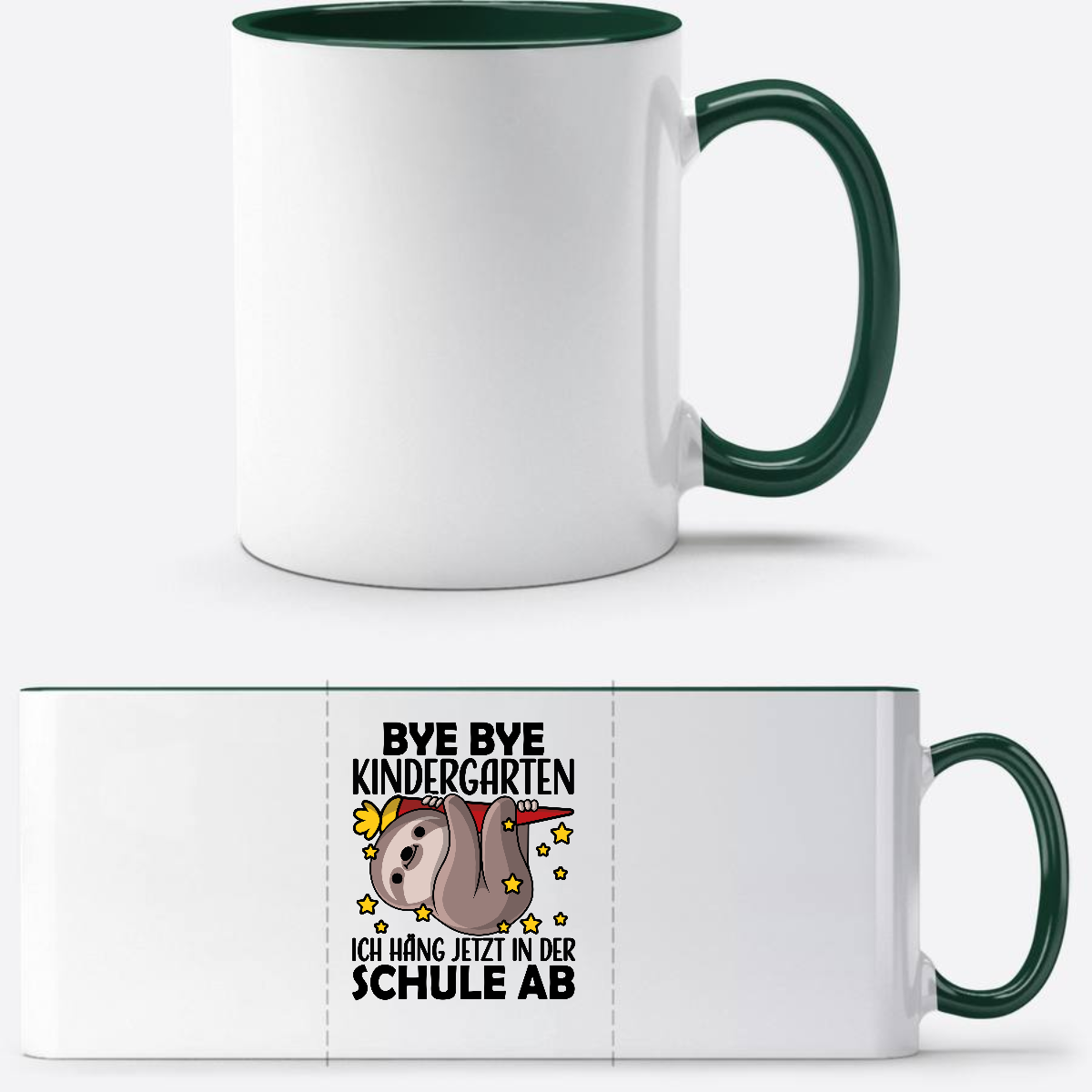 Tasse zur Einschulung: Bye Bye Kindergarten Faultier - White/Petrol