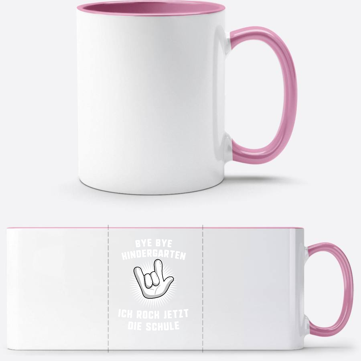 Tasse zur Einschulung: Bye Bye Kindergarten, ich rock die Schule - Weiss/Rosa