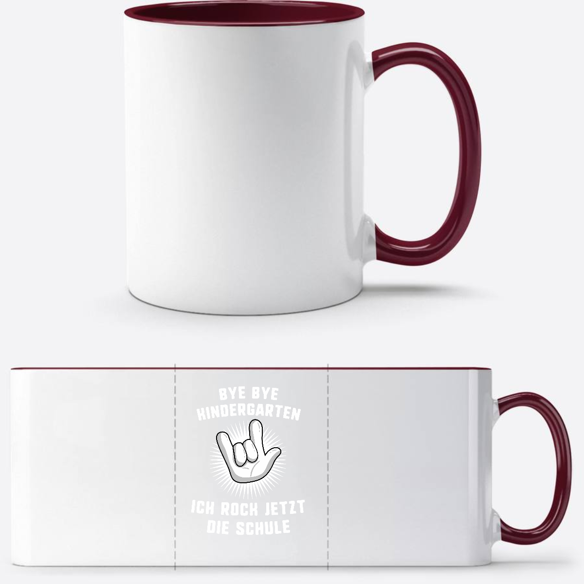 Tasse zur Einschulung: Bye Bye Kindergarten, ich rock die Schule - White/Bordeaux