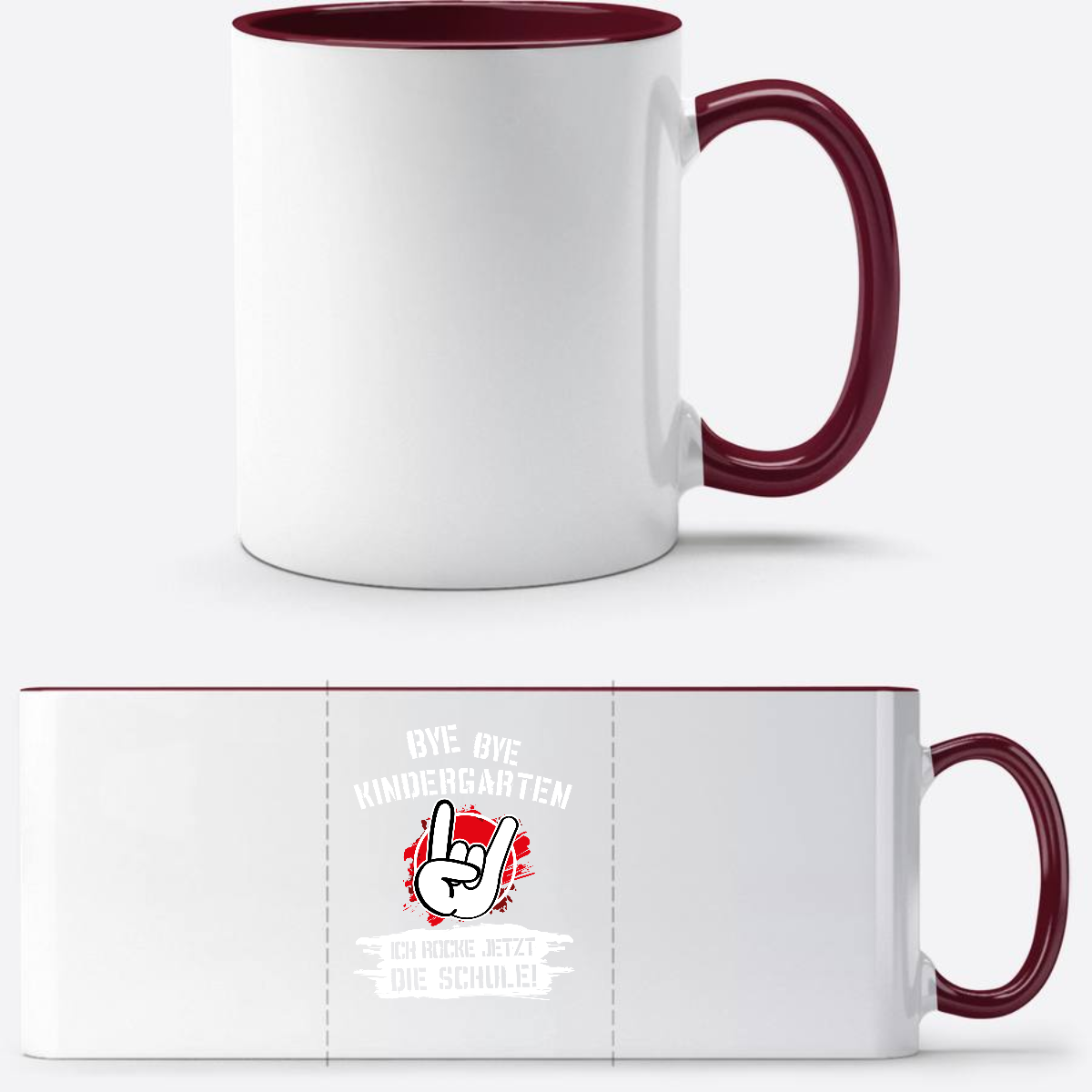 Tasse zur Einschulung – Bye Bye Kindergarten Ich rocke die Schule - White/Bordeaux