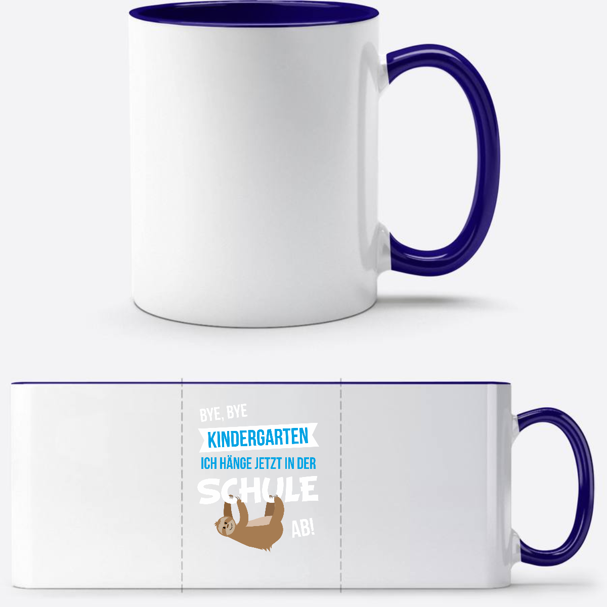 Tasse zur Einschulung – Bye Bye Kindergarten mit Name - Weiß/Dunkelblau