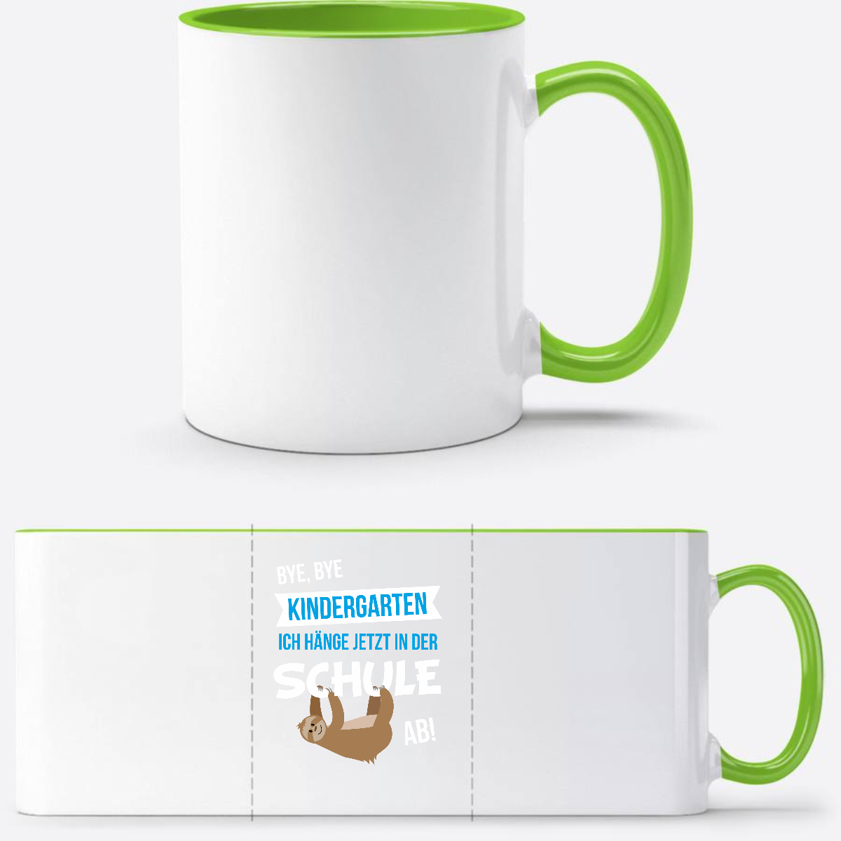 Tasse zur Einschulung – Bye Bye Kindergarten mit Name - Weiß/Grün