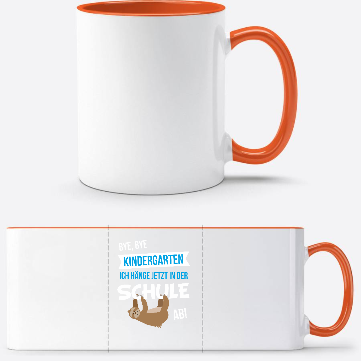 Tasse zur Einschulung – Bye Bye Kindergarten mit Name - Weiß/Orange