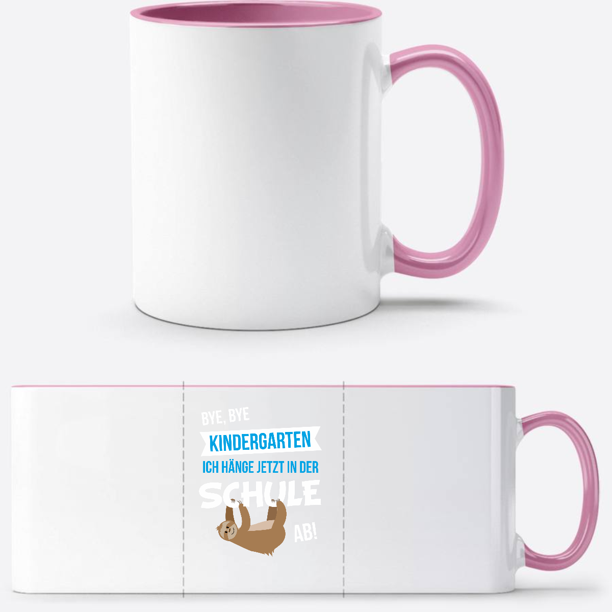 Tasse zur Einschulung – Bye Bye Kindergarten mit Name - Weiss/Rosa