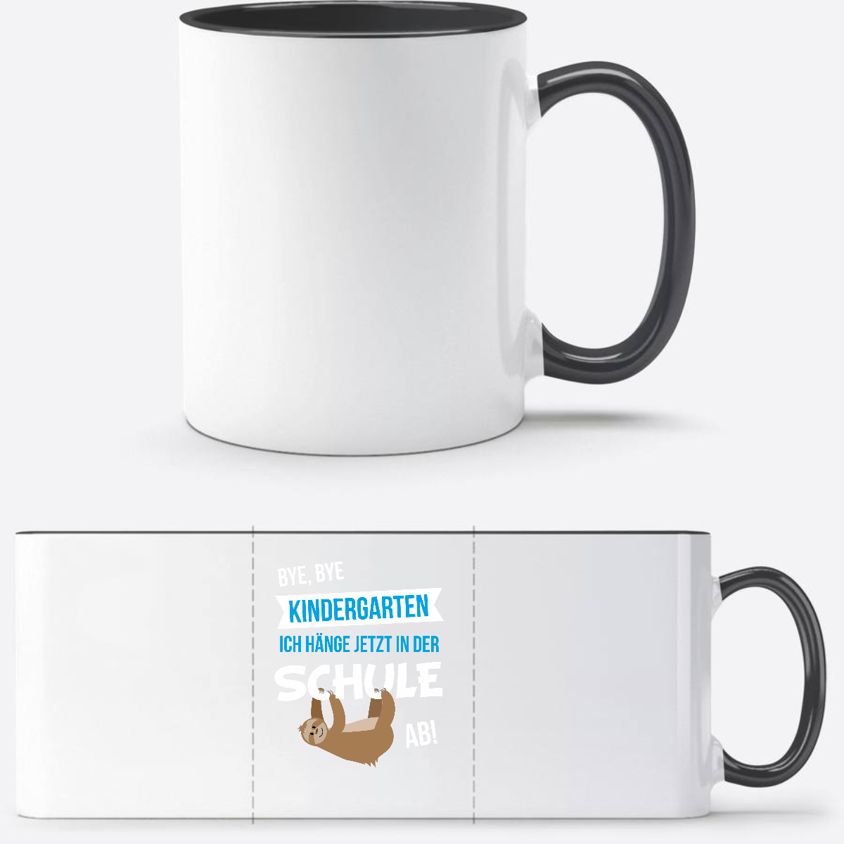Tasse zur Einschulung – Bye Bye Kindergarten mit Name - Weiß/Schwarz