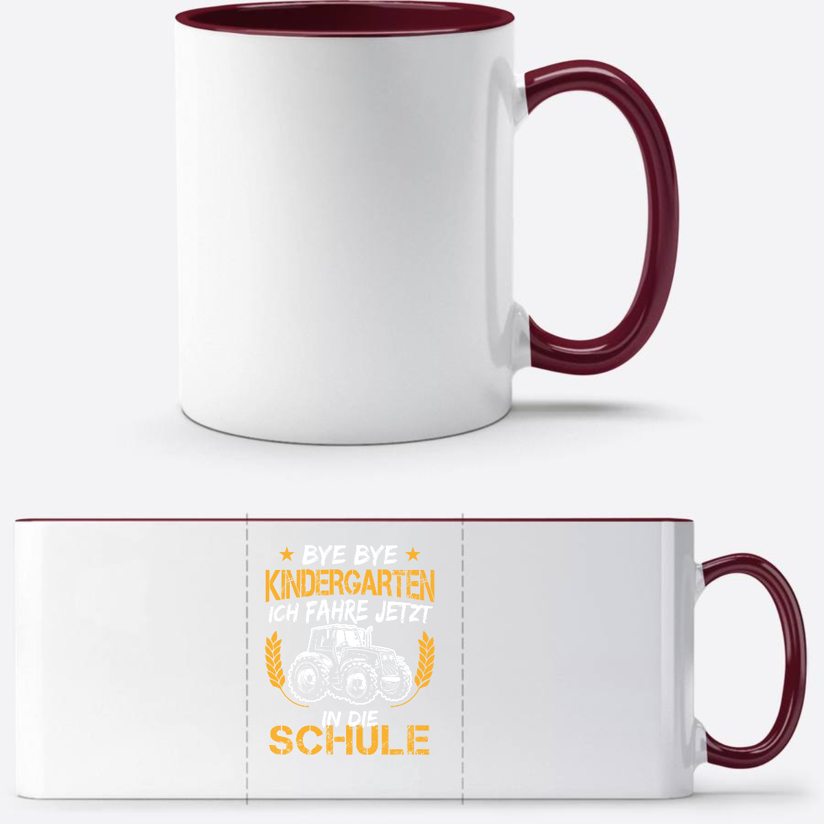 Tasse zur Einschulung: Bye Bye Kindergarten Traktor - White/Bordeaux