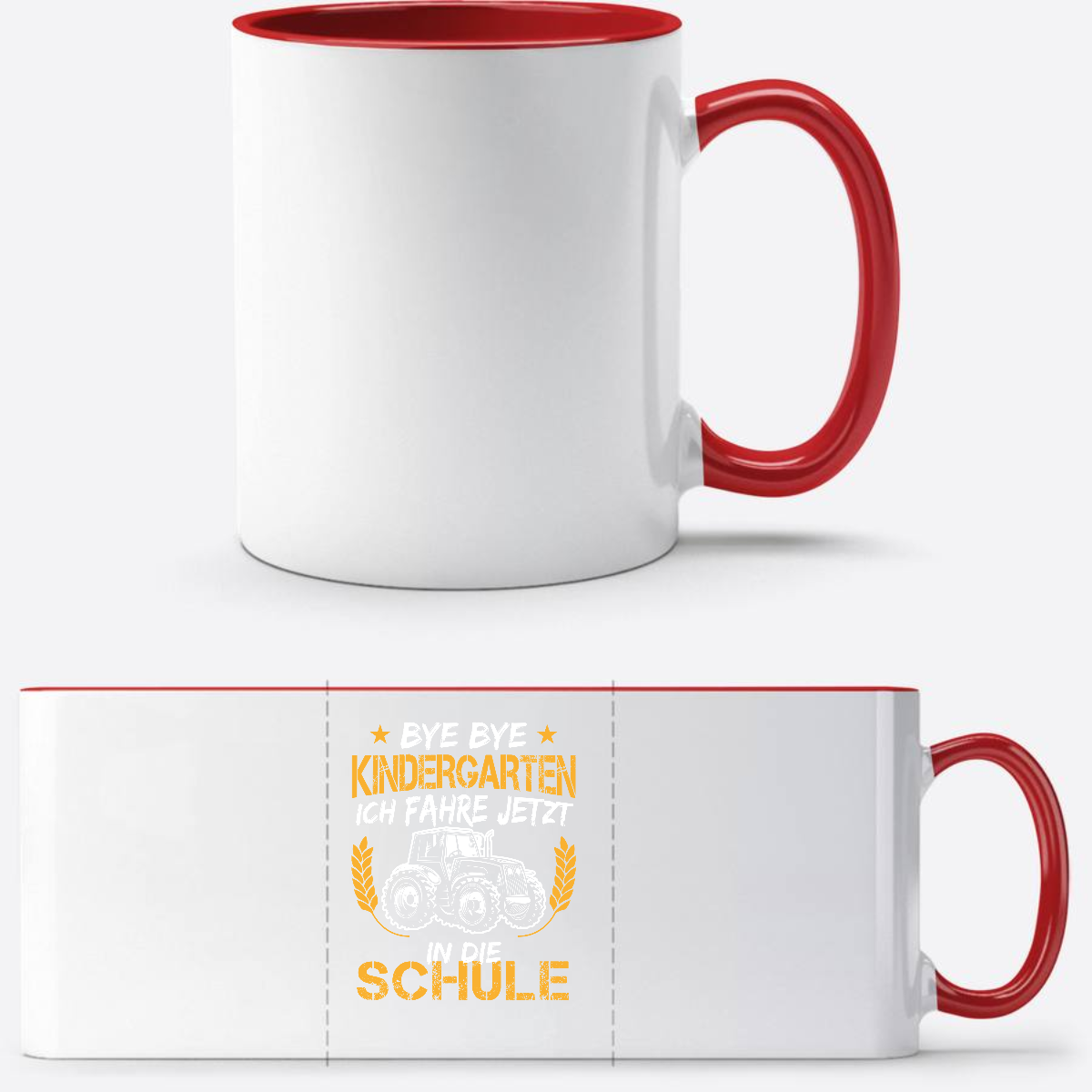 Tasse zur Einschulung: Bye Bye Kindergarten Traktor - White/Red