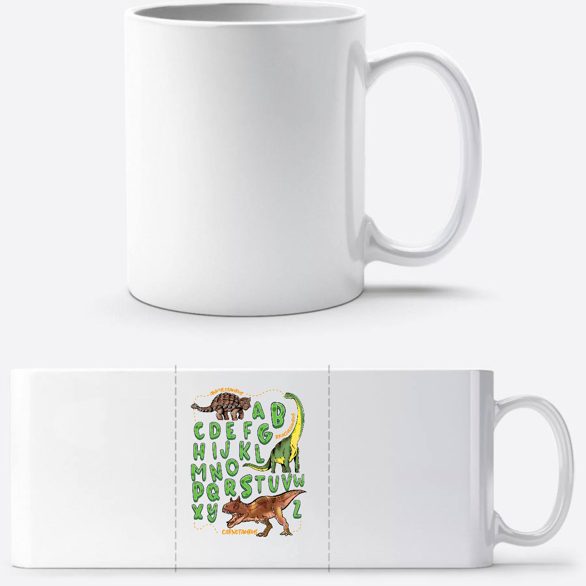 Tasse zur Einschulung – Dino Alphabet mit Wunschnamen - Weiß