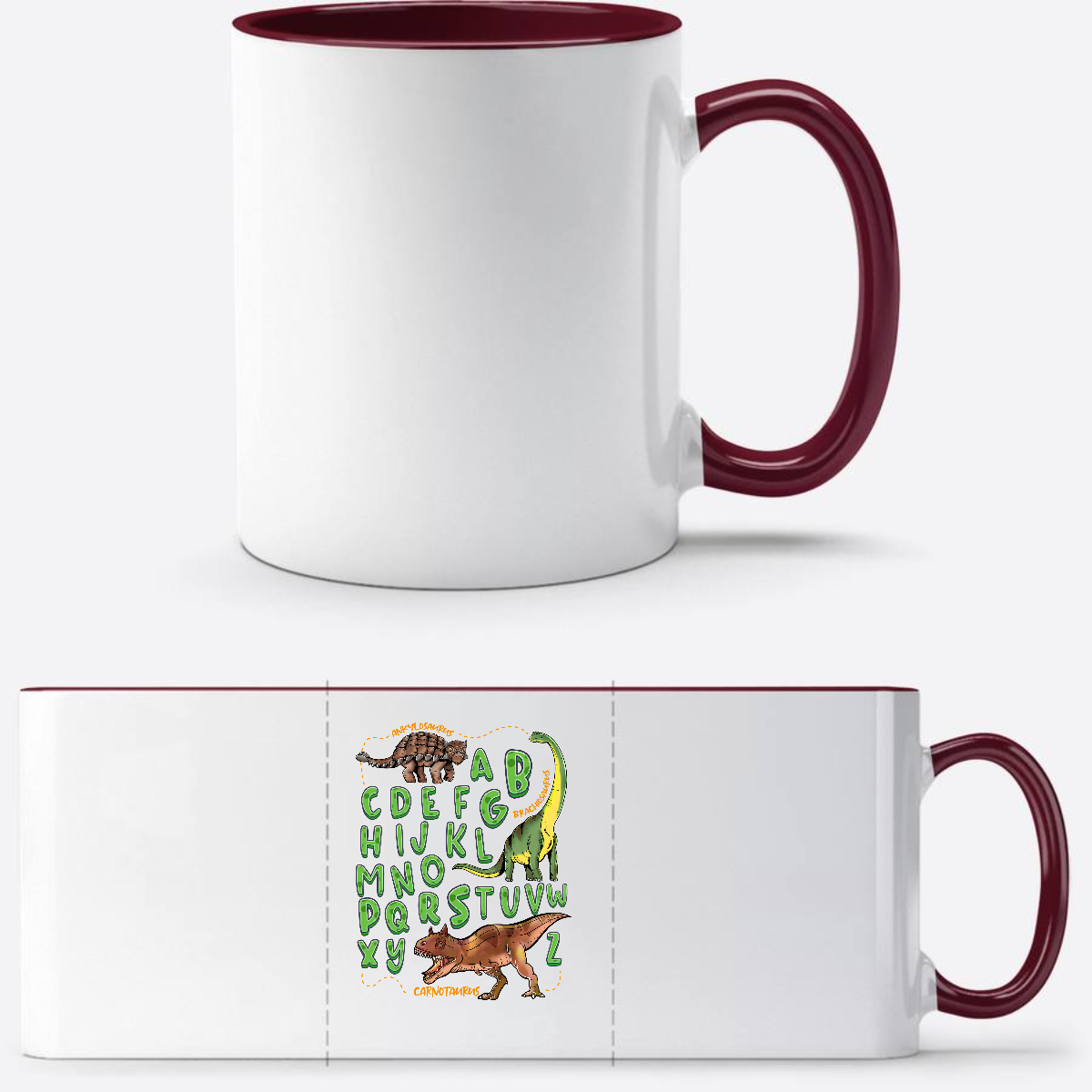 Tasse zur Einschulung – Dino Alphabet mit Wunschnamen - White/Bordeaux