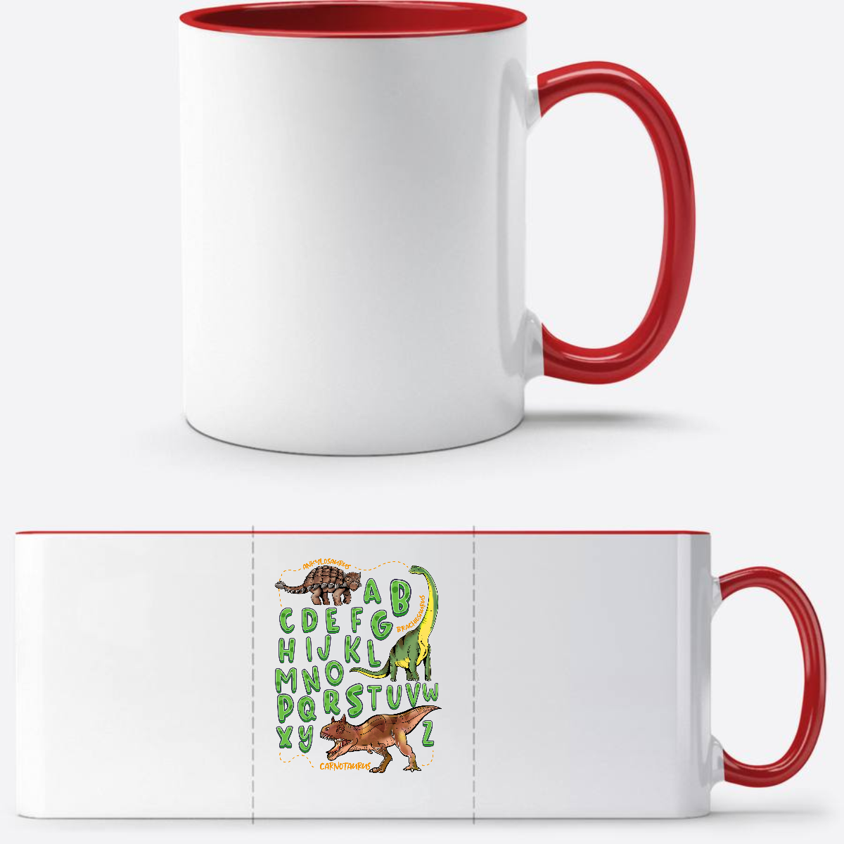 Tasse zur Einschulung – Dino Alphabet mit Wunschnamen - White/Red