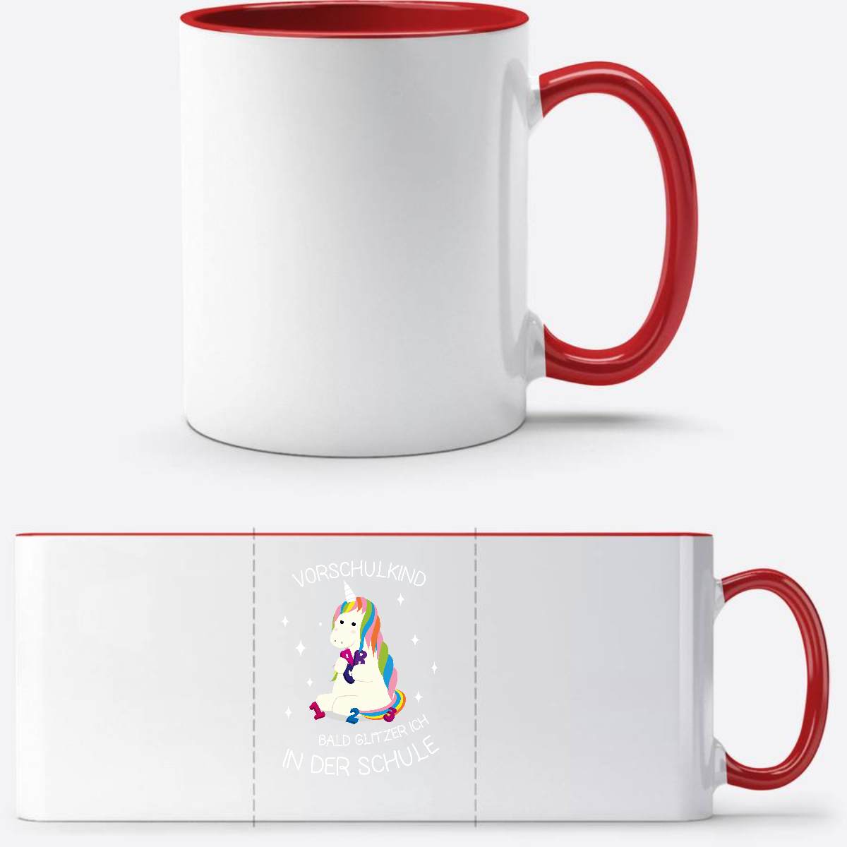 Tasse zur Einschulung – Einhorn Vorschulkind mit Name - White/Red