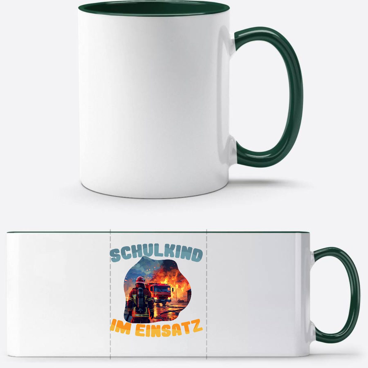 Tasse zur Einschulung: Feuerwehr Schulkind im Einsatz mit Name - White/Petrol