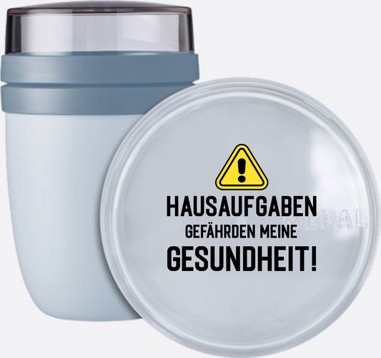 Tasse zur Einschulung: Hausaufgaben Warnschild mit Name - Nordic Blue