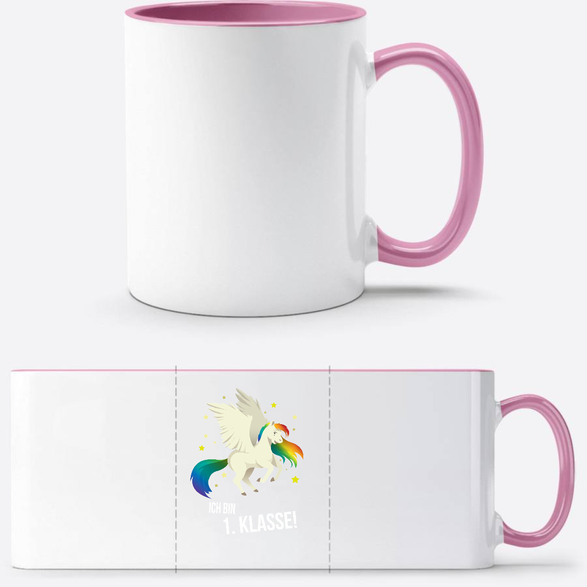 Tasse zur Einschulung – Ich bin 1. Klasse mit Wunschnamen - Weiss/Rosa