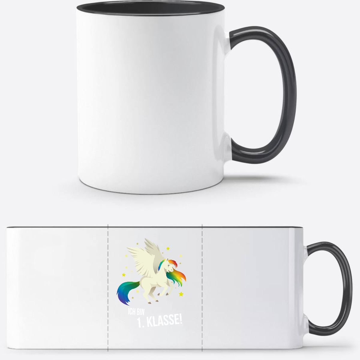 Tasse zur Einschulung – Ich bin 1. Klasse mit Wunschnamen - Weiß/Schwarz