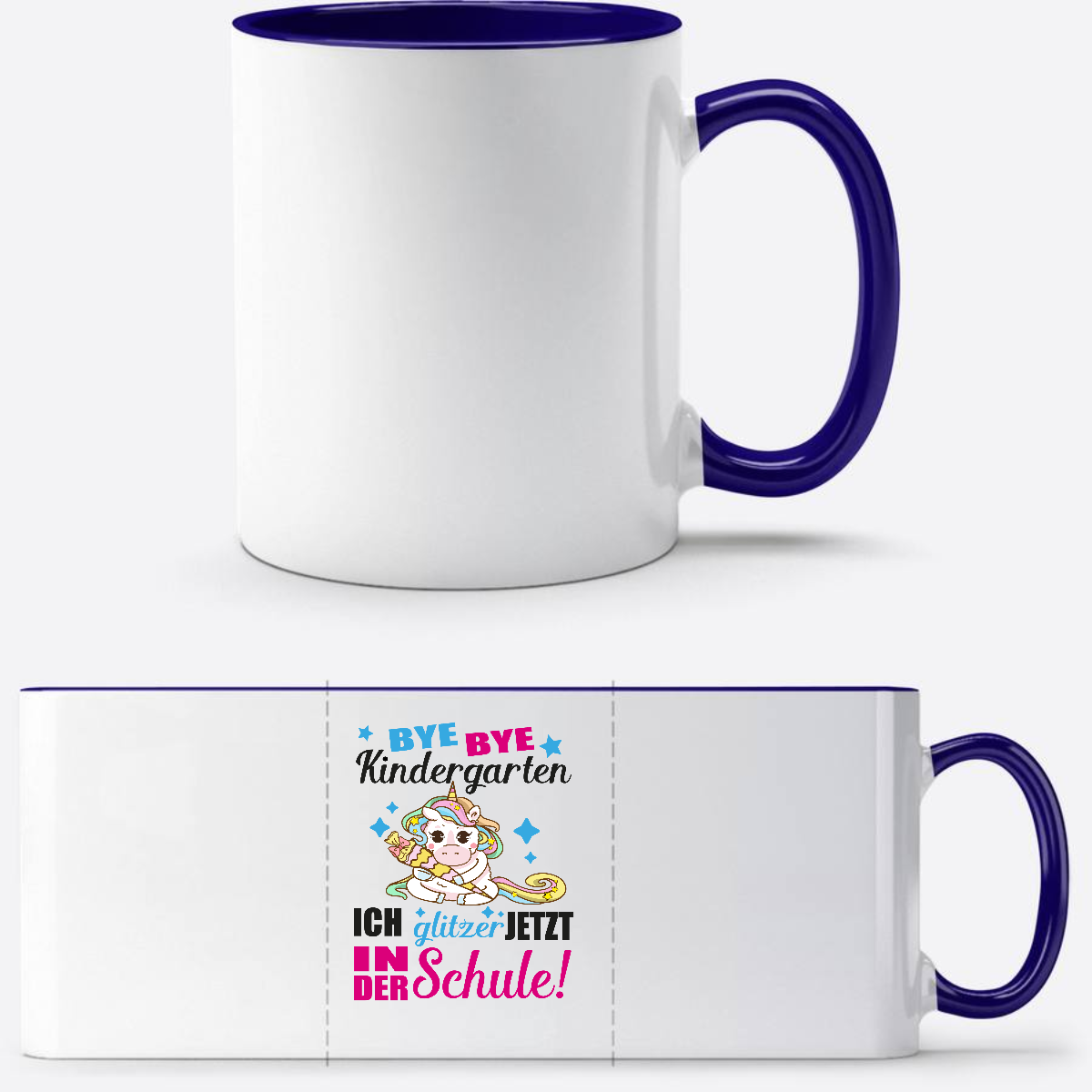 Tasse zur Einschulung: Ich glitzer jetzt in der Schule Einhorn - Weiß/Dunkelblau