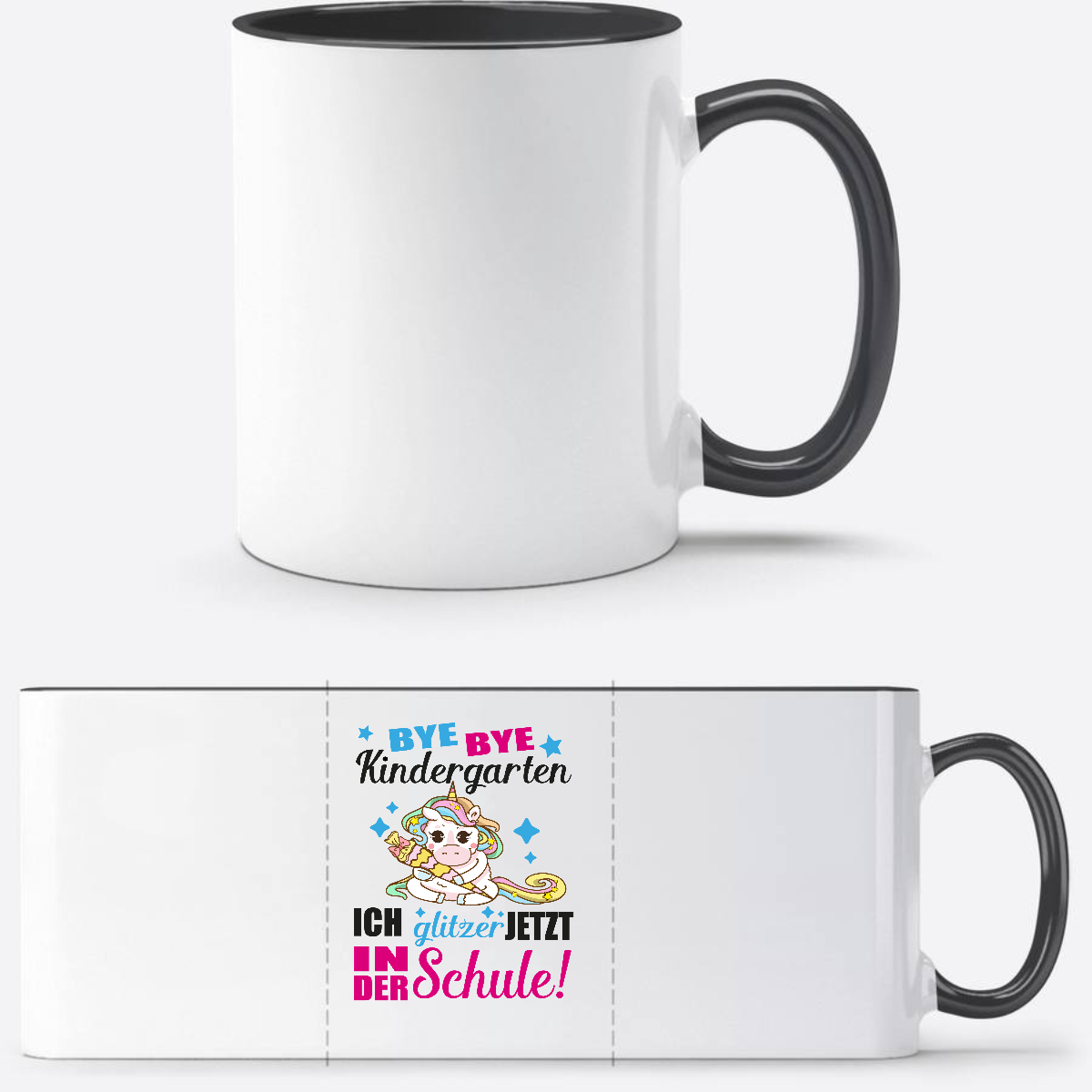Tasse zur Einschulung: Ich glitzer jetzt in der Schule Einhorn - Weiß/Schwarz