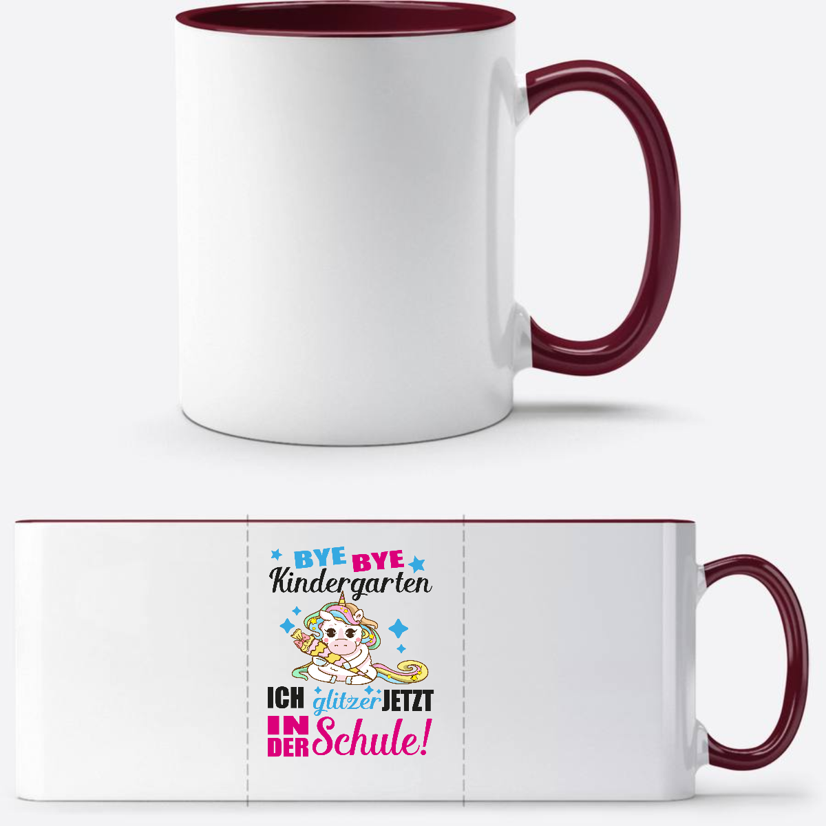 Tasse zur Einschulung: Ich glitzer jetzt in der Schule Einhorn - White/Bordeaux